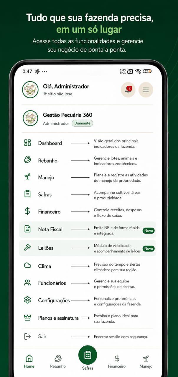 Tudo em um só lugar — app Gestão Pecuária 360