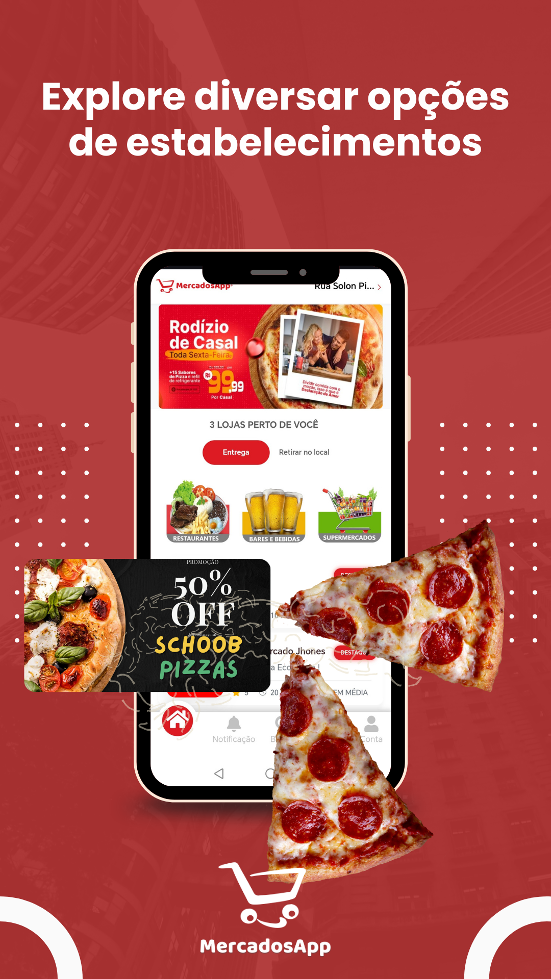 Estabelecimentos variados — arte do app MercadosApp