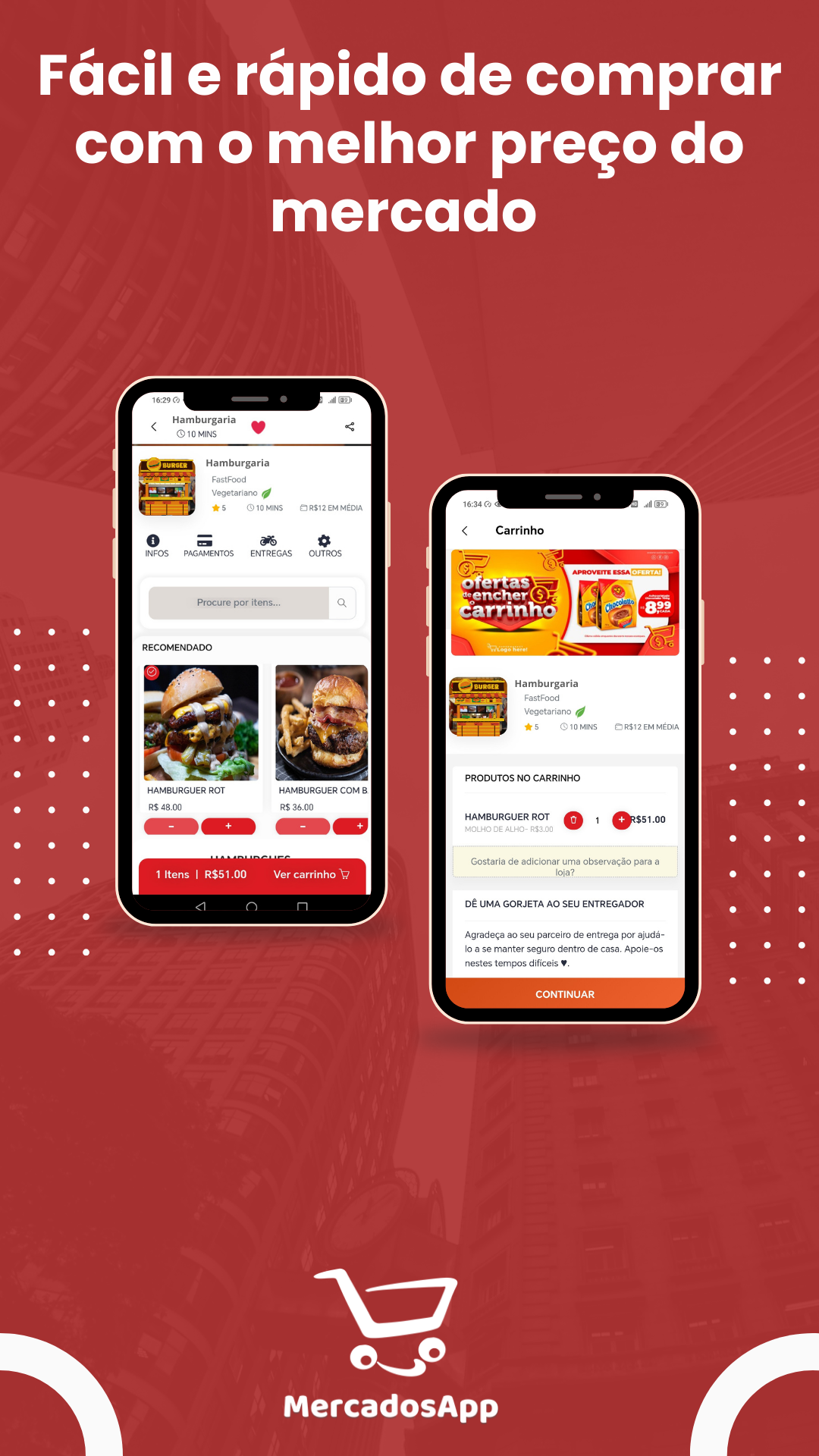 Compra fácil e rápida — arte do app MercadosApp