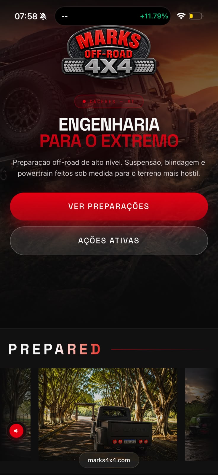 Abertura de impacto — site Marks 4x4