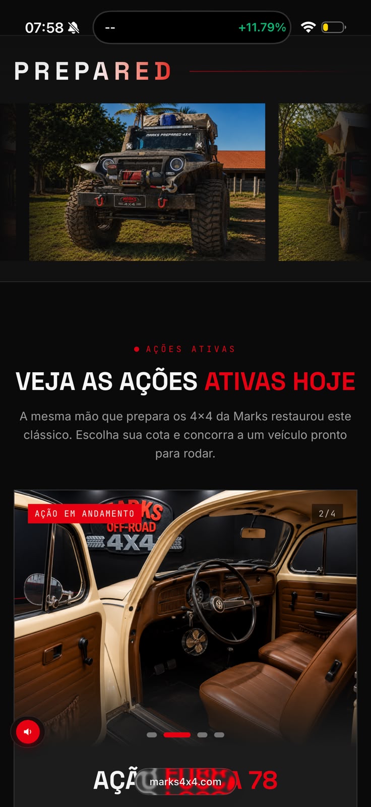 Ações ativas — site Marks 4x4